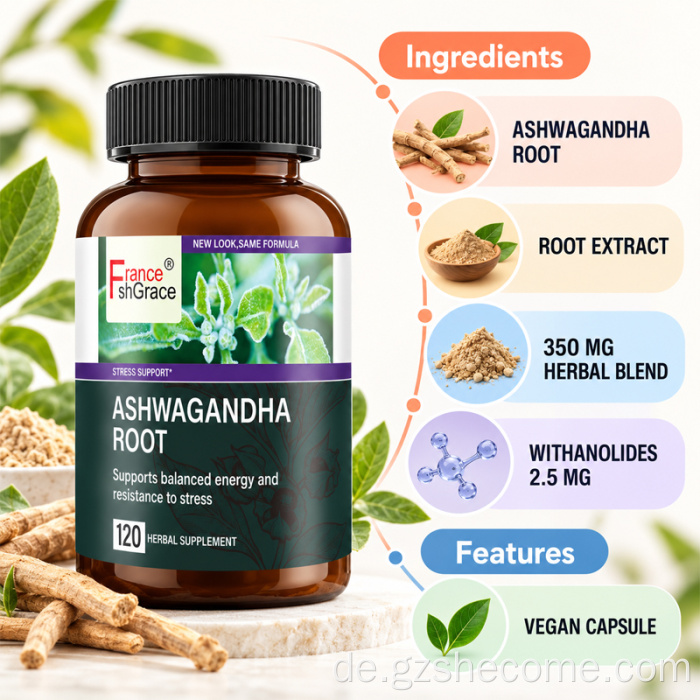 Pflanzliches Shecome Ashwagandha-Ergänzungsmittel zur Stressunterstützung und Schlafunterstützung